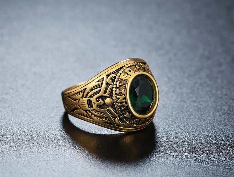 Retro Gold Military USA Amazon Ring Vintage Stainless Steel