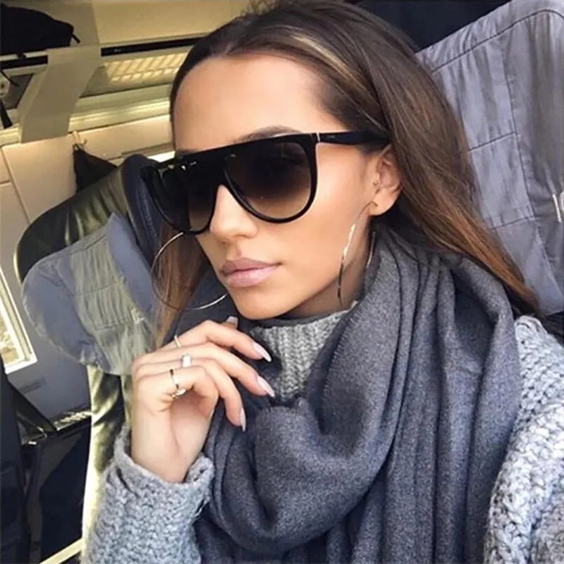 Vintage Retro Square Flat Top Sunglasses For Women Thin Shadow