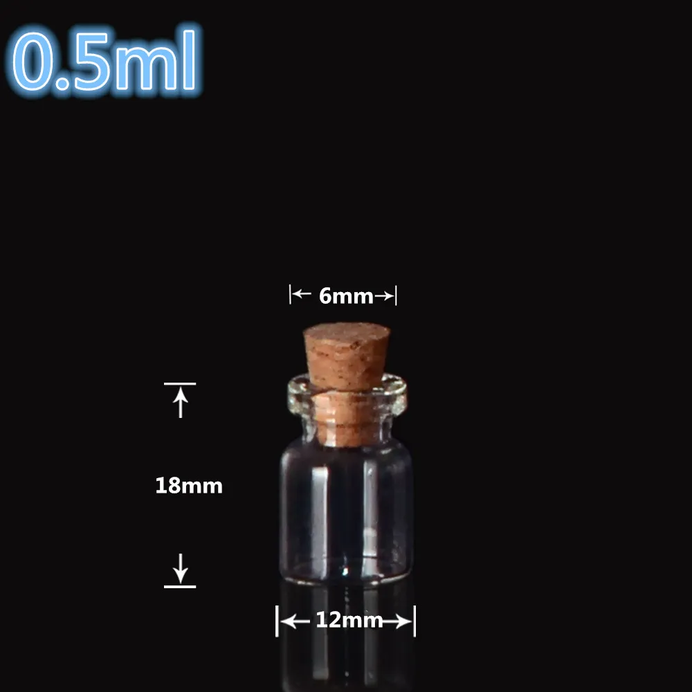 Mini szklane butelki z Cork 12 * 18 * 6mm 0.5ml Pusta Mała Butelka Wishing Butelka Szklane Słoiki 300 sztuk