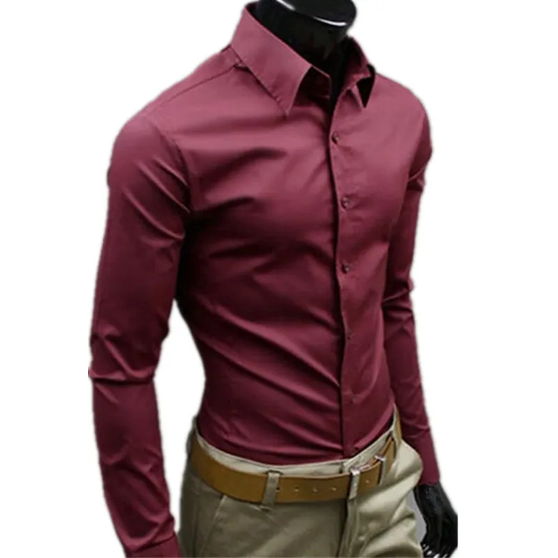 남자 셔츠 브랜드 2018 새로운 남성 고품질 긴 소매 셔츠 캐주얼 히트 색상 슬림 피트 블랙 맨 드레스 셔츠 크기 m - 4xl- 5XL