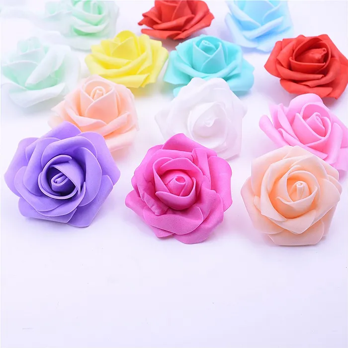 100 pz MOQ Schiuma Artificiale Colorato Testa di Fiore di Rosa per Ghirlanda Floreale Wedding Wall Home Party Festival Romantico Accogliente Decorazioni Artigianato FAI DA TE