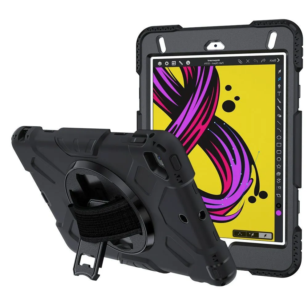 Defender Robust Armor Case Tablet Cover Fodral för iPad Mini 1 2 3 4 5 Med Handband Stativ Kickstand Shock Free Shell Skin