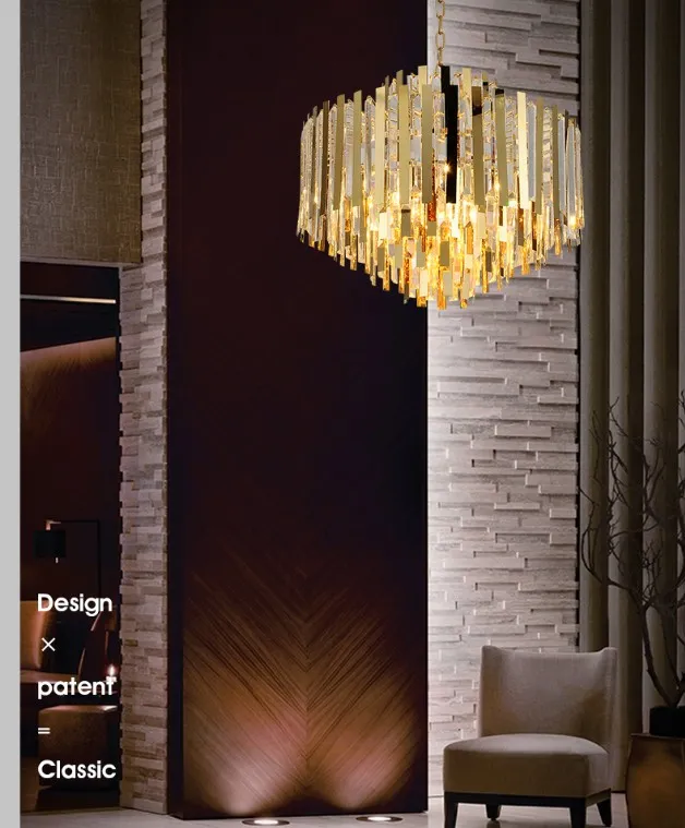 gold modern chandelier living room light long crystal stick lamp dinning room LED hanging lighting LLFA319l