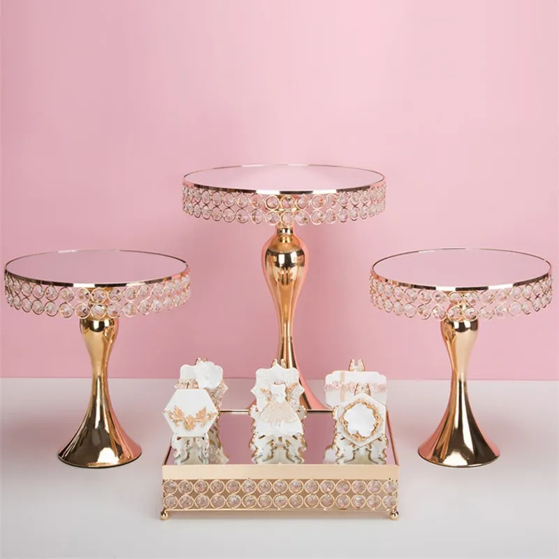 9pcs gold Cake Stand Set Wrought Iron Exquisite Rack Base Dessert Wedding  Cupcake Party Table Candy Bar Table Decor