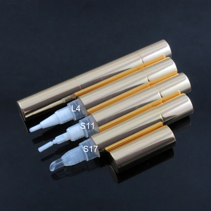 5ml gold lip gloss pen Cosmetic Aluminium pen, twist pen dispenser with leak resistant applicators for gel and cream F1848