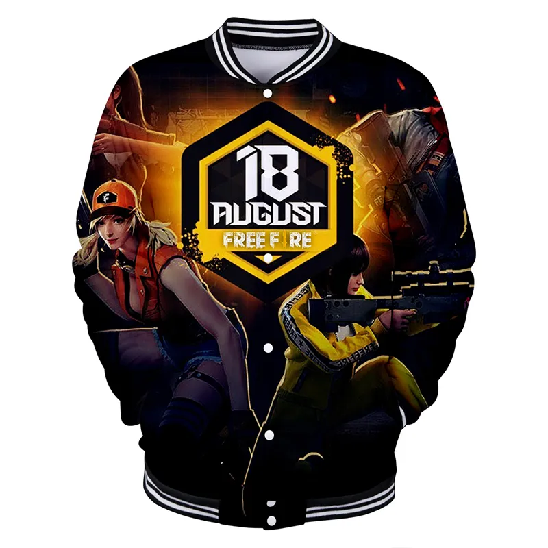 Fashion-Free Fire Fashion Cool 3D jaqueta de beisebol homens Mulheres Hoodie moletom casual manga longa 3D hoodies jaquetas top 4xl