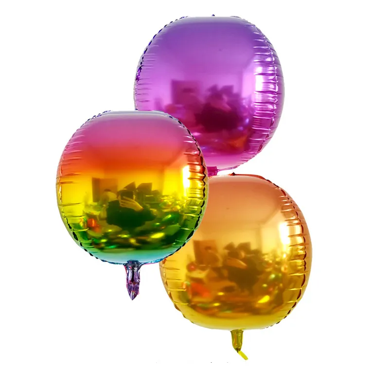 24inch 4d Gradient Foil Ballong Rund Aluminium Film Ballong Rainbow Ballonger Kid Toy Baby Shower Födelsedag Bröllopsfest dekoration VT0251