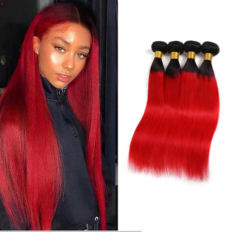 Cabelo Humano Malaio 1B/Vermelho Liso Cabelo Virgem 1B Vermelho Dois Tons Cor Sedosa Liso 12-26 polegadas Tramas Duplas 3 peças/lote