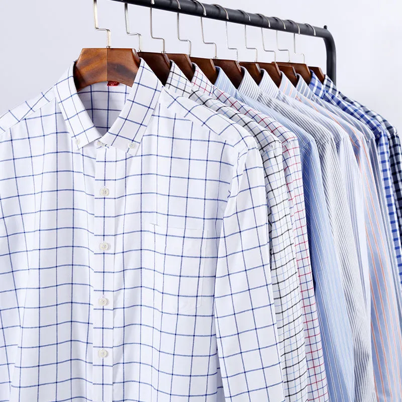 Nigrity 2019 남성 캐주얼 긴 소매 격자 무늬 셔츠 슬림 맞는 남성 옥스포드 섬유 비즈니스 드레스 셔츠 브랜드 남성 의류 크기 S-5XL