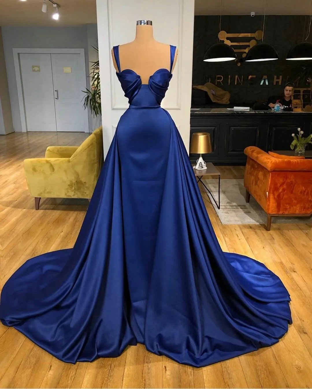 Royal Blue Satin A Line Cobalt Blue Prom Dress With Sweetheart