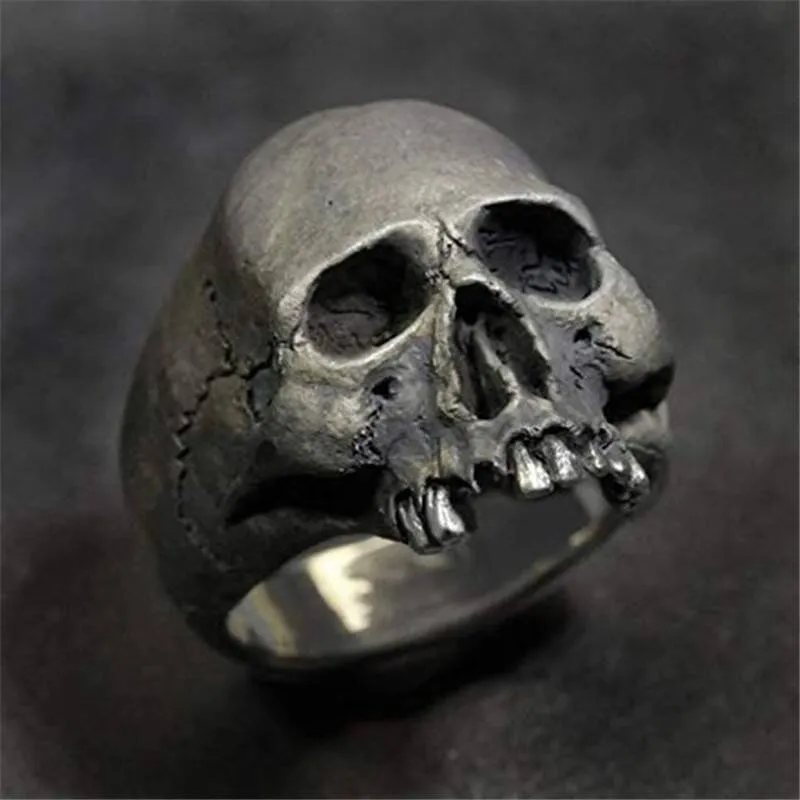 Nouveau Vintage en alliage de zinc crâne argent couleur anneau hommes crâne Biker Rock Roll gothique Punk bijoux anneau
