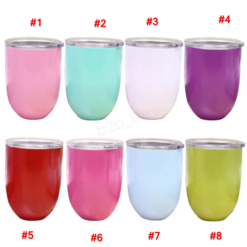 10oz Eggshell Cup Solide Forme d'oeuf Coupes tumble Rainbow Tasse en acier inoxydable Vin rouge Cocktail tasses à café avec couvercles LJJA3025