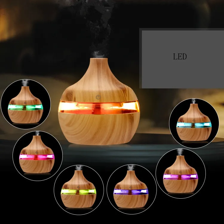 Деревянный увлажнитель зерна ароматерапия эфирное масло диффузор бамбук увлажнители ультразвуковой прохладный туман диффузоры с 7 LED цвет света GGA2921