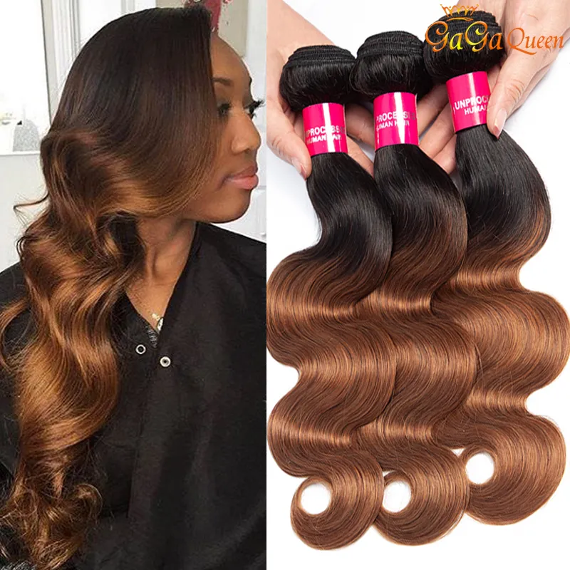 Gagaqueen 100 % människohår Ombre Brazilian Body Wave Hair Bundles 1B/30 Brazilian Body Wave Virgin Hair Extensions