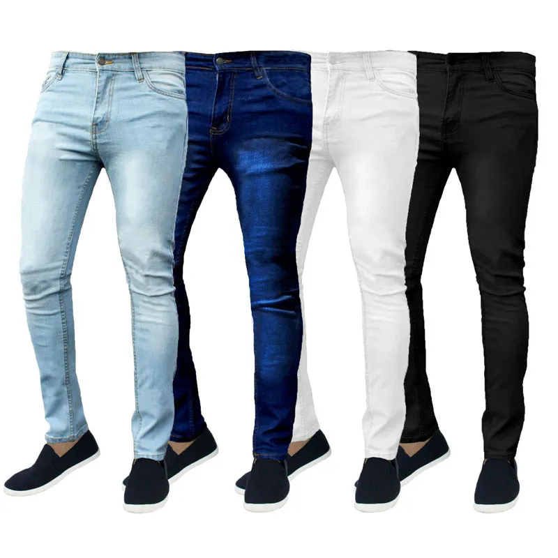 Jeans skinny tinta unita da uomo 2020 nuovissimi pantaloni a matita slim pantaloni in denim pantaloni da jogging classici da uomo firmati nero blu