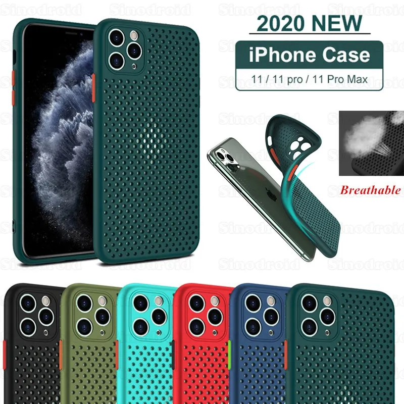 Kühlloch-Atmungs-Mesh-Telefonhülle für iPhone 11 Pro Max XR 7 8 Plus, matt, weich, stoßfest, Telefonzubehör, TPU-Hülle