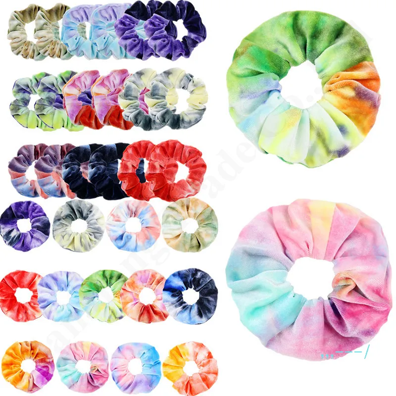 Korea Velvet Hair Scrunchie Elastic personalised ribbon Hair Bands Gradient Color Women Girls Headwear Ponytail Holder Hair Accessories Scrunchy C121802