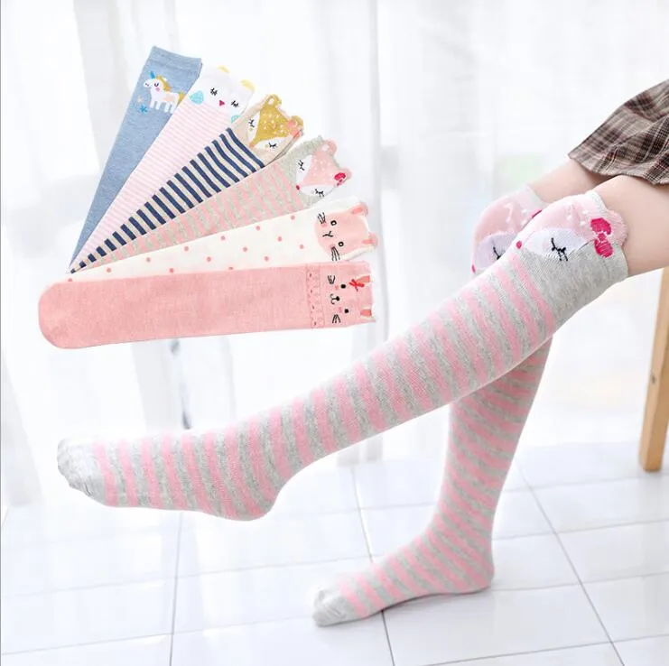 Kids Knee High Socks Girls Cartoon Stockings Child Cotton Striped Breathable Long Socks Baby Casual Tights Princess Leg Warmer YP781