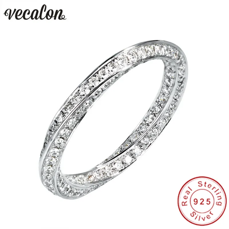 Vecalon Unikalny Krzyż 925 Sterling Silver Infinity Ring 5A Cyrkon CZ Zaręczynowy Zespół Ślubny Pierścienie Dla Kobiet Bridal Prezent