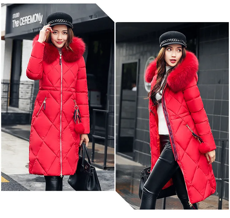 Big fur winter coat thickened parka women stitching slim long winter coat down cotton ladies down parka down jacket women