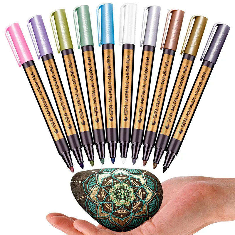 10 adet / grup 10 Renkler Metalik Kalıcı Su Boya Işaretleyici Kalem Doğum Günü Hediye Kartı için Seramik Cam Plastik Kağıt Renk İşaretleyici