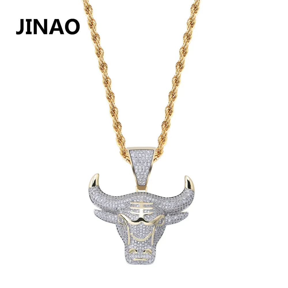 Jinao Mode Cubic Zircon Iced Out Chain Necklace Bull Demon King Pendant Hip Hop Smycken Anmälan Halsband Bling Gift för Man J190711