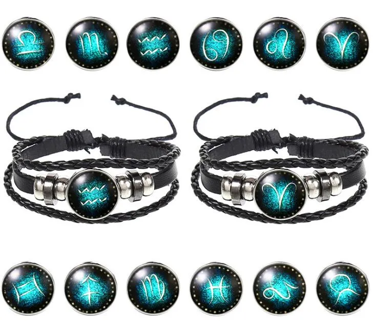 New unisex Korean 12 constelações pulseira de couro de moda transporte livre pulseira zodíaco criativo