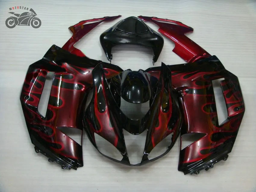 Anpassa Kinesiska Fairing Kits för Kawasaki Ninja 2007 2008 ZX6R 07 08 ZX-6R ZX 636 Röda flammor Motorcykel ABS plastfeudningar Bodykit