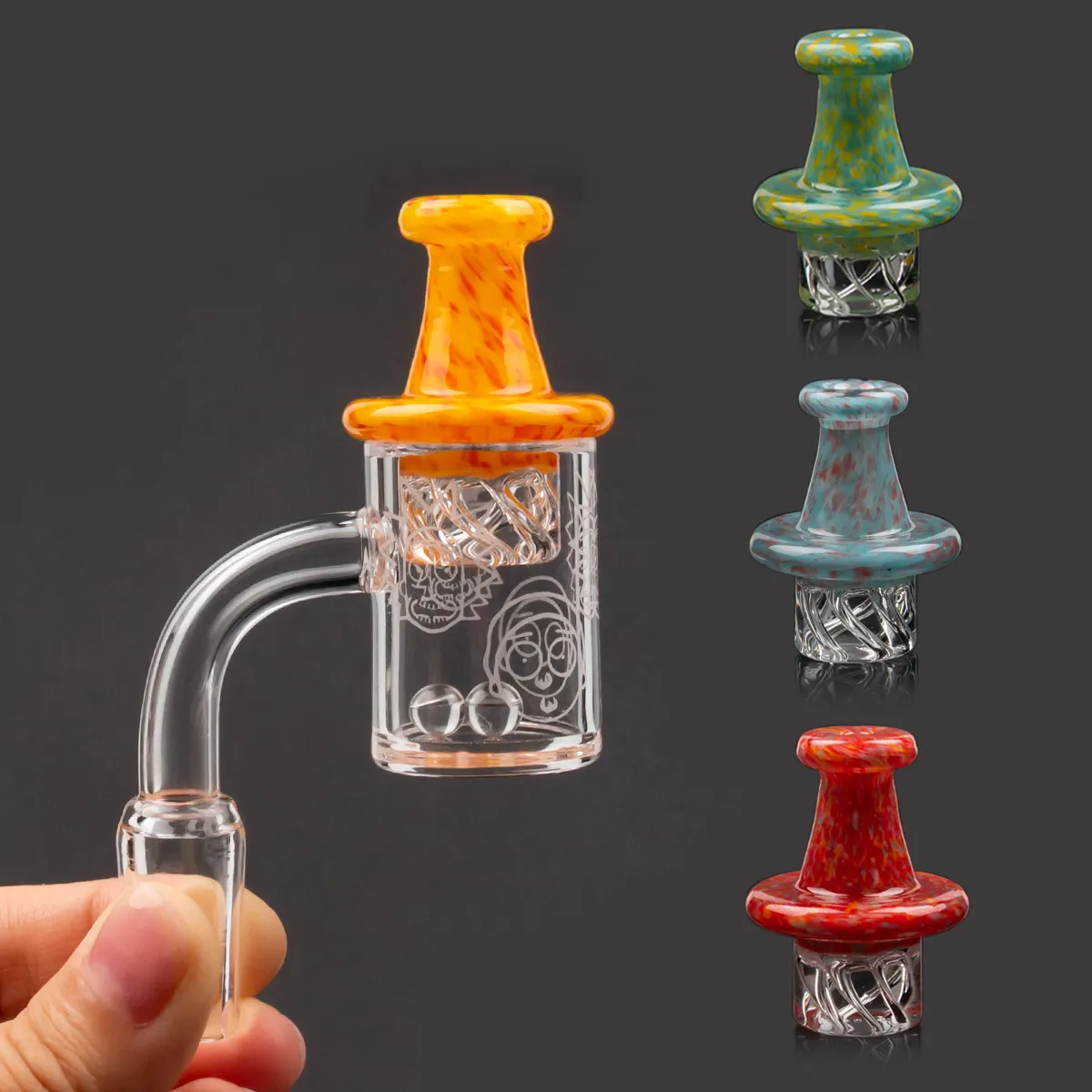 4mm think bottom beveled edge Quartz Banger with terp pearls balls spin cyclone colorful carb cap 10mm 14mm 18mm male female bucket