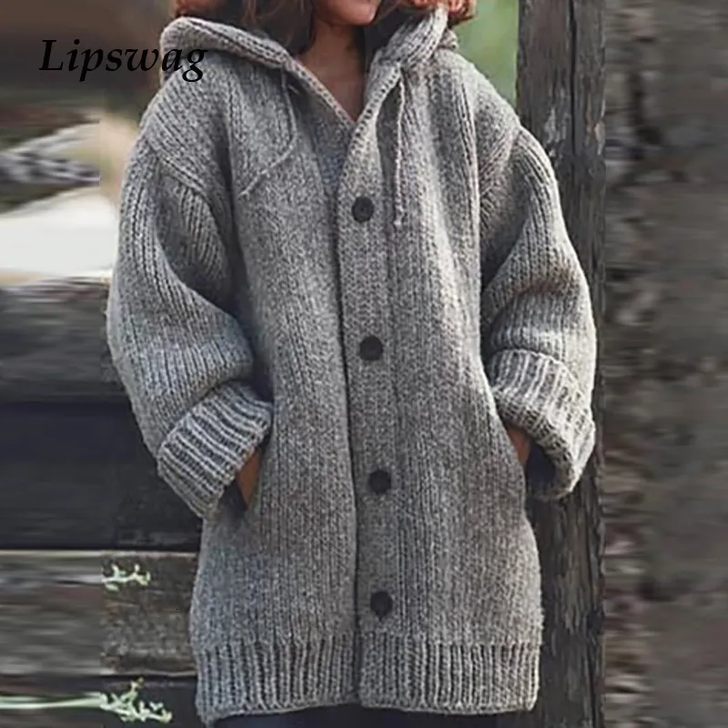 Lipswag 5XL Vintage Lose Tasche Strickjacken Pullover Frauen Herbst Winter Langarm Taste Pullover Casual Plus Größe Mantel Weibliche V191130