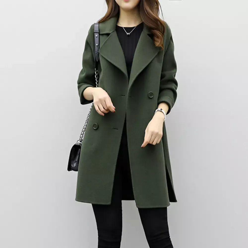 Moda Kobiety Parka Jesień Zima Long Jacket Ladies Bawełna Wollen Solid Casual Outwear Parka Casual Cardigan Slim Płaszcz Płaszcz