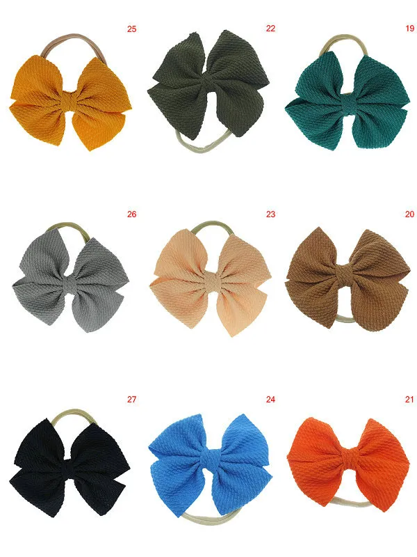 32 Styles Baby Girls Bow pannband Turban Solid Elasticitet Hårtillbehör Fashions Kids Hårband Bandanas3082255