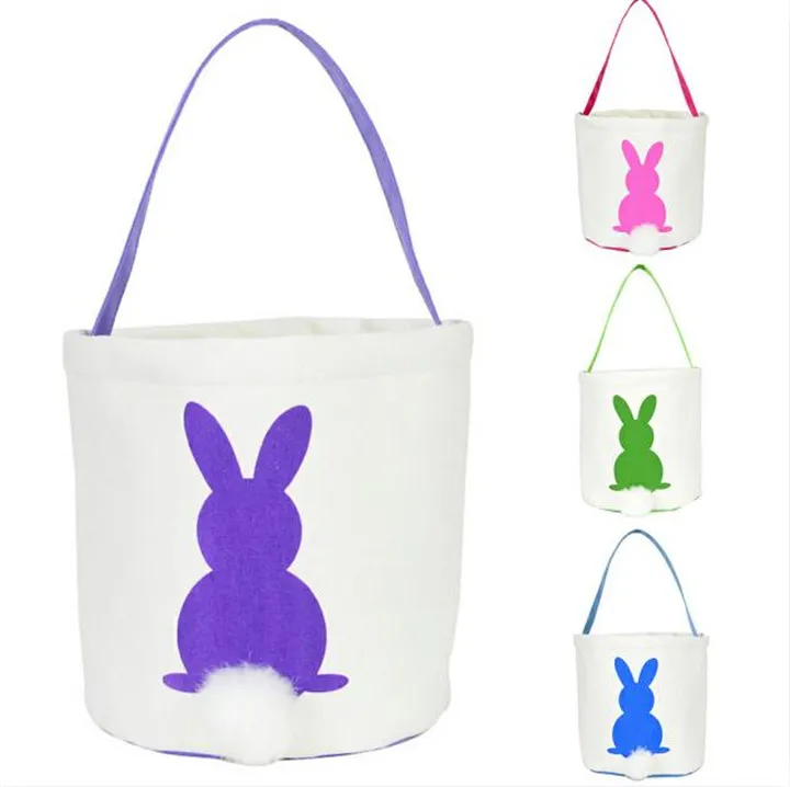 Newest Easter Rabbit Basket Easter Bunny Bags Rabbit Printed Canvas Tote Bag Egg Candies Baskets 4 Colors