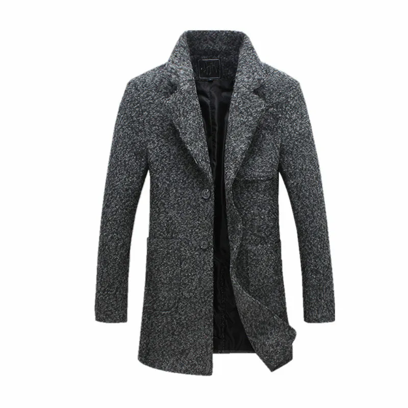 Fashion-2019新しいファッションロングトレンチコート男性40％ウール厚冬メンズオーバーコートエンドウ豆のトレンチコートオスのジャケット