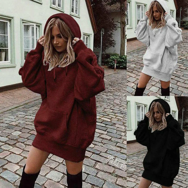 Oversized Crewneck Sweatshirt Dress For Women - Loose Fit, Long Sleeve, Fall Winter Pullover Tunic Top