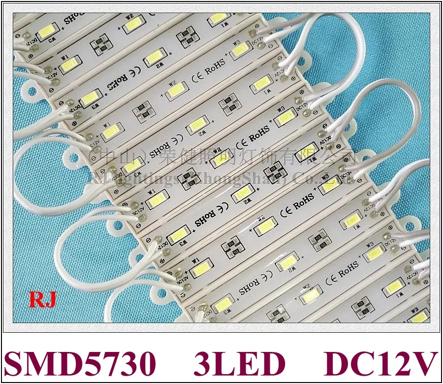 Module d'éclairage LED SMD 5730 module LED rétro-éclairage publicitaire modules d'éclairage pour signe DC12V 3 led IP65 CE 75mm * 12mm