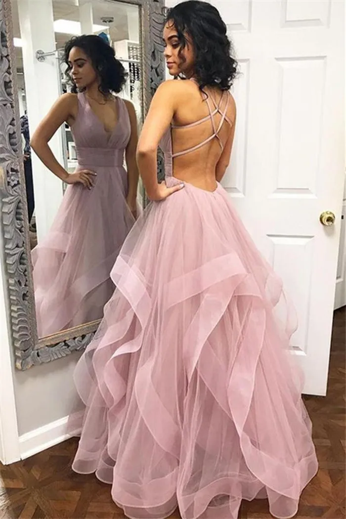 Sexy Criss Cross Back Evening Dresses Backless Tulle Long Prom Dress Custom Made Tiered Skirt Party Gowns From Freedomlife 120.61 DHgate.Com