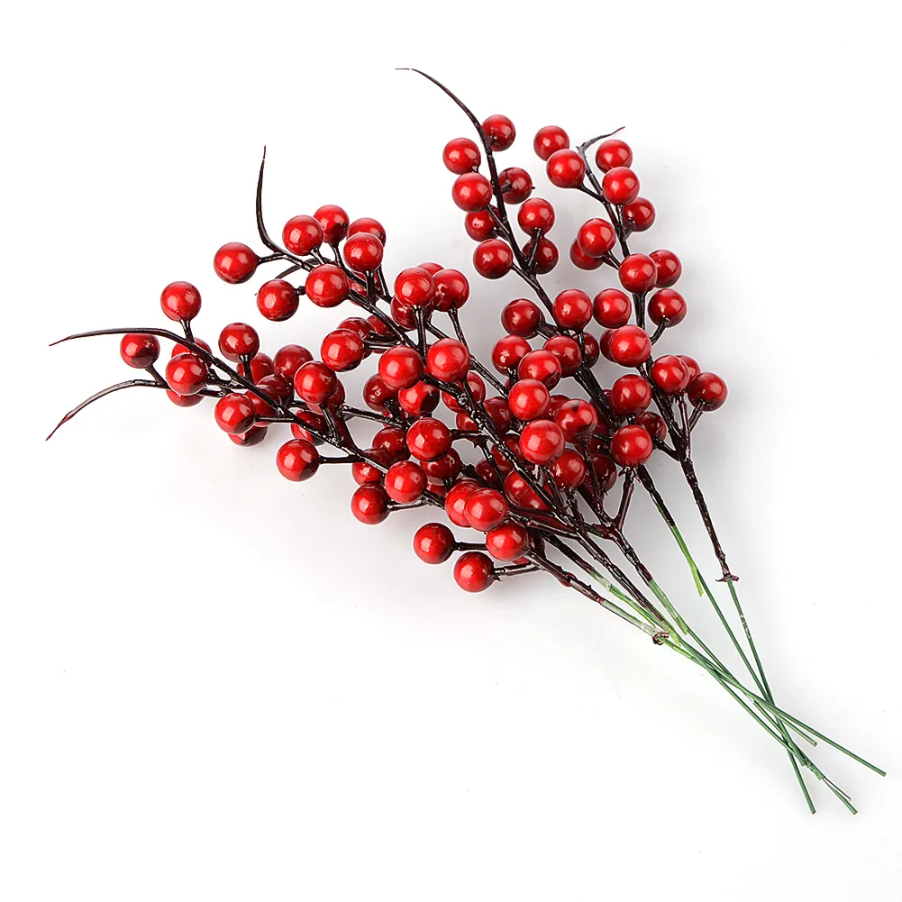 10Pcs Artificial Home Pine Cone Red Berry Bouquet Flower Branch Christmas Decoration Wedding Party Decor Festive Supplies 26cm