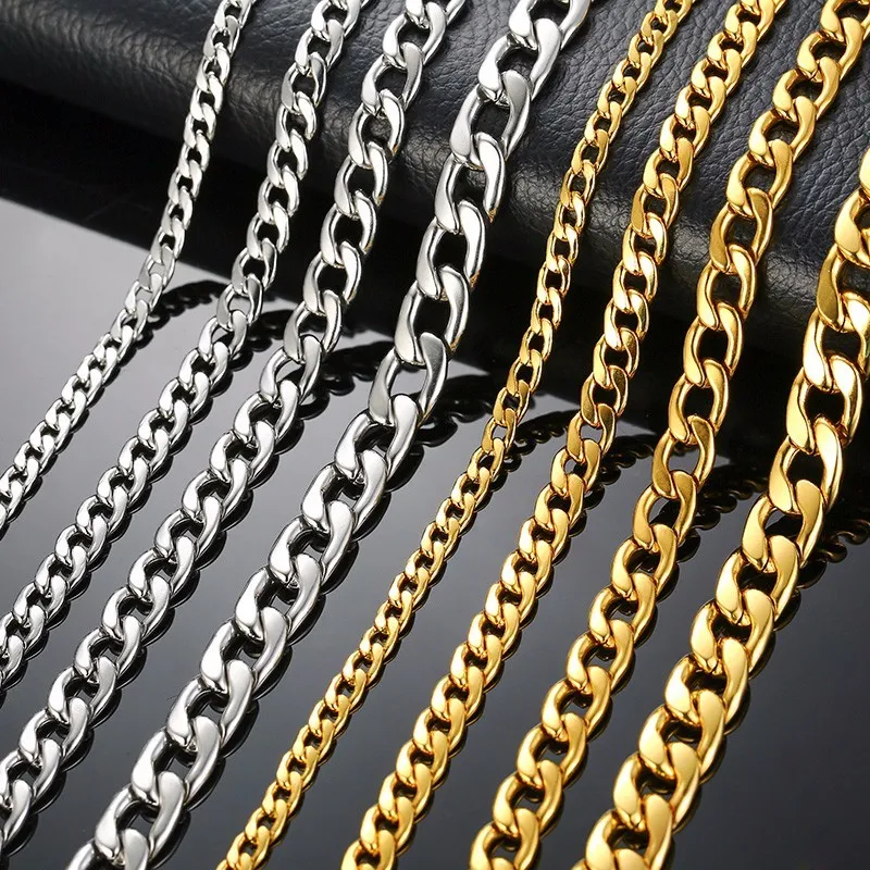 Menshalsband NK Curb Link-kedjor 4/5/6/8mm 18K Guldpläterad rostfritt stål Kubansk halsband Kvinnor Tillbehör Fashion Design Hip Hop Punk Jewelly Gift 18-30 tum