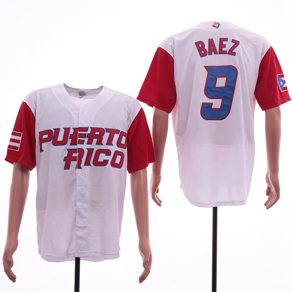 Mens Puerto Rico World Baseball Jerseys 9 Javier Baez 17 Eddie