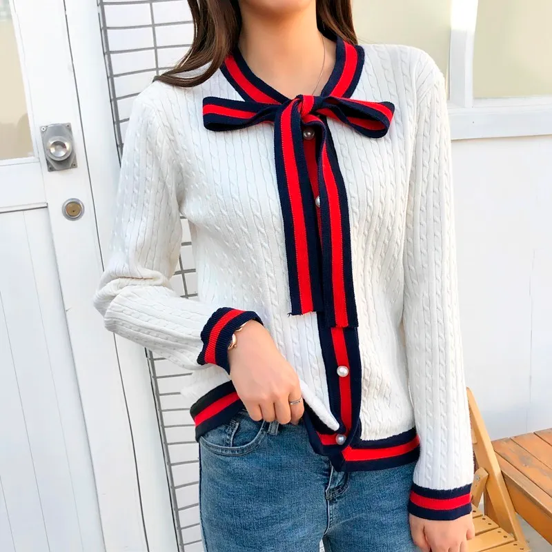 Scarf neck patchwork striped cardigans deals