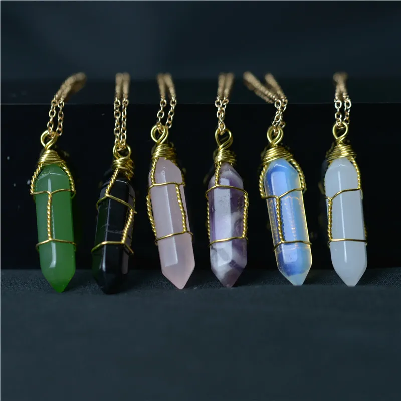 Hexagon Shape Chakra Natural Stone Healing Point Pendants Necklaces with Gold Chain for Women Jewelry Gift willl and sandy jewelry