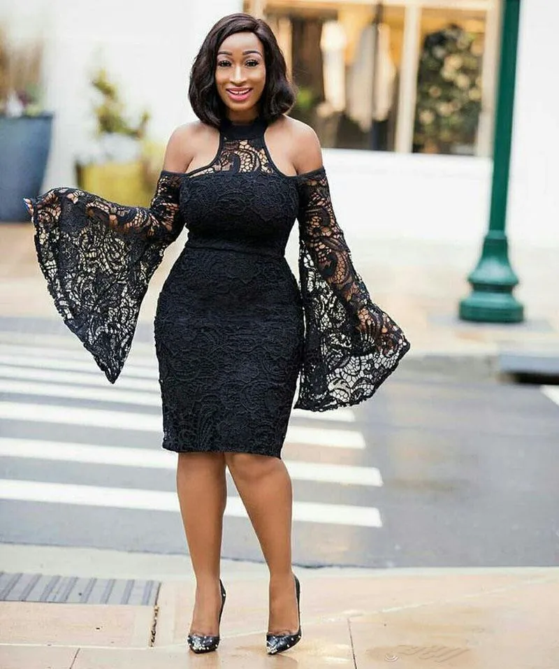 Black Lace Long Sleeve Plus Size Formal Dresses