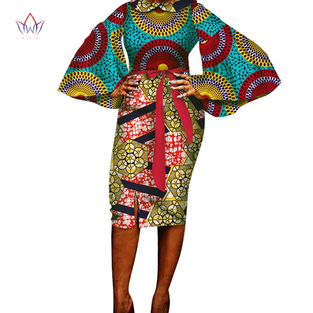 2019 été robe africaine pour femmes été Vintage Maxi Dashiki afrique vêtements femme col rond manches longues coton aucun WY1711