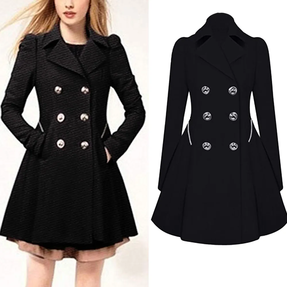 Stylish Womens Winter Double Breasted Coat With Lapel Warm Long