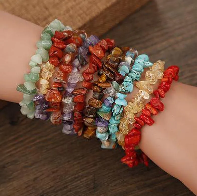 Nieuwe stijl 7 chakra natuursteen grind armband stenen armband voor vrouw man paar armband onregelmatige kralen genezende charme kettingen