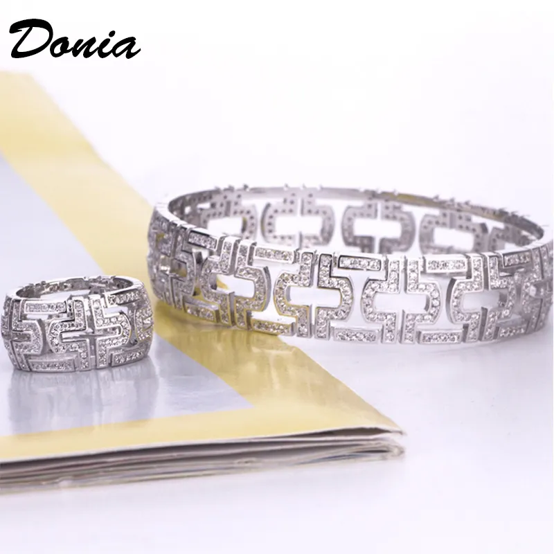 Donia gioielli braccialetto di lusso festa moda europea e americana grande classico geometrico rame micro-intarsiato anello zircone set regalo di design femminile