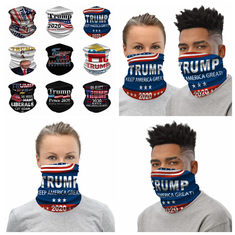 Trump Face Mask Lavabile Elezione americana Stampa Maschere antipolvere Collo da ciclismo all'aperto Sciarpa da ciclismo magica Designer Maschera per feste RRA3223