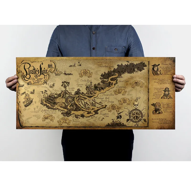 Retro Kraft Pirate Sailing World Map Affisch Vägg Klistermärke Vardagsrum Bar Cafe Decor Ancient World Vintage Maps 72.5x33cm