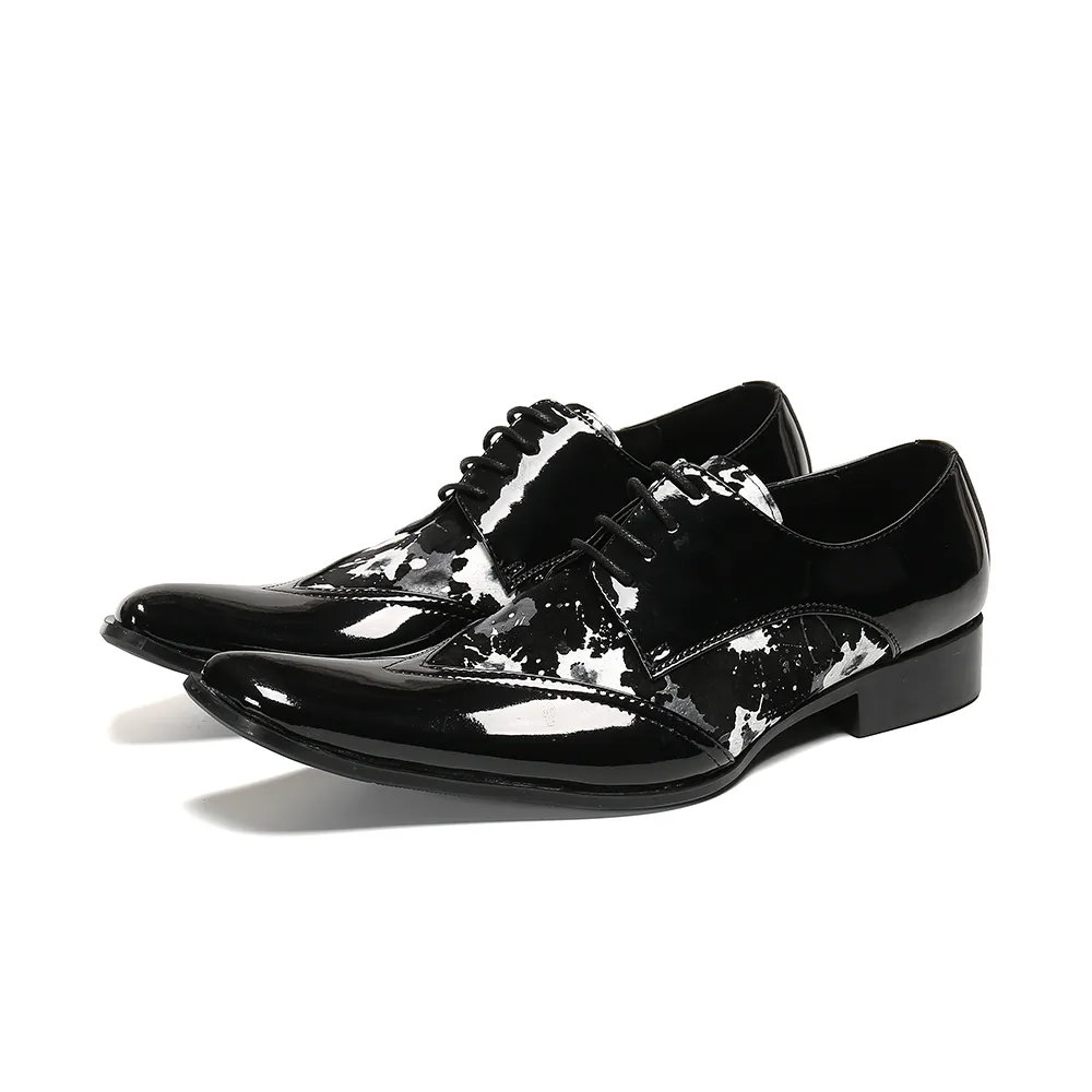 NUOVI UNI Italiani Genuini Oxfords Fashion Patchwork Square Brogue Male Black Business Business Leather Shoes